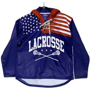 Chalktalk Sports Lacrosse Pullover Hoodie Men's Medium Blue w/Red White Trim